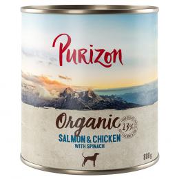 5 + 1 gratis! 6 x 400/800 g Purizon Nassfutter - Organic Lachs und Huhn mit Spinat (6 x 800 g)