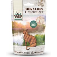 50 g | Wildes Land | Huhn & Lachs Fleischsticks | Snack | Katze