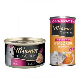 6 x 100 g Miamor Feine Filets Nassfutter + 185 ml Trinkfein Vitaldrink gratis! - Huhn & Reis in Jelly
