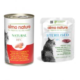 6 x 140 g Almo Nature HFC Dose + 6 x 50 g Beutel zum Sonderpreis! - 6 x 140 g Natural Huhn mit Garnelen + 6 x 50 g Sterilised Pazifikthunfisch