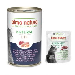 6 x 140 g Almo Nature HFC Natural + 6 x 50 g Urinary Help zum Sonderpreis!  - Thunfisch, Huhn und Schinken + Pazifikthunfisch mit Cranberrys