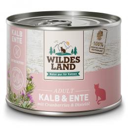 6 x 200 g | Wildes Land | Kalb und Ente Classic Adult | Nassfutter | Katze