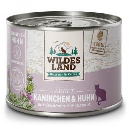 6 x 200 g | Wildes Land | Kaninchen und Huhn mit Distelöl Classic Adult | Nassfutter | Katze