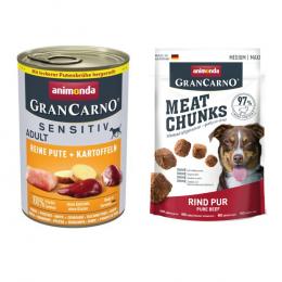 6 x 400 g animonda GranCarno Adult Sensitive + 80 g Meat Chunks Rind Pur gratis! - Reine Pute & Kartoffeln