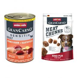 6 x 400 g animonda GranCarno Adult Sensitive + 80 g Meat Chunks Rind Pur gratis! - Reines Huhn & Kartoffeln