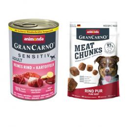 6 x 400 g animonda GranCarno Adult Sensitive + 80 g Meat Chunks Rind Pur gratis! - Reines Rind & Kartoffeln