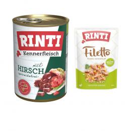 6 x 400 g RINTI Kennerfleisch + 100 g Filetto Pouch in Jelly mit Ente & Gemüse gratis! - Hirsch