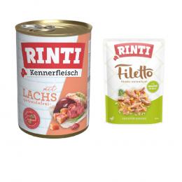 6 x 400 g RINTI Kennerfleisch + 100 g Filetto Pouch in Jelly mit Ente & Gemüse gratis! - Lachs