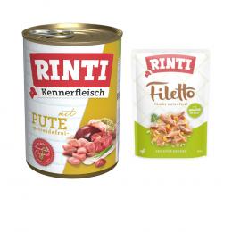 6 x 400 g RINTI Kennerfleisch + 100 g Filetto Pouch in Jelly mit Ente & Gemüse gratis! - Pute