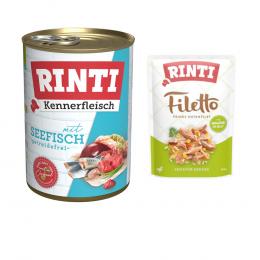 6 x 400 g RINTI Kennerfleisch + 100 g Filetto Pouch in Jelly mit Ente & Gemüse gratis! - Seefisch