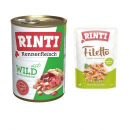 6 x 400 g RINTI Kennerfleisch + 100 g Filetto Pouch in Jelly mit Ente & Gemüse gratis! - Wild