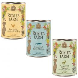 6 x 400 g Rosie's Farm zum Probierpreis! - Adult: Mix 2 (Huhn & Truthahn, Fisch & Huhn, Wild & Fasan mit Lachs)