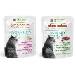 6 x 50 g Almo Nature HFC Hydration Help + 6 x 50 g Urinary Help zum Sonderpreis! - Lachsbrühe mit Lachsfilet + Pazifikthunfisch mit Cranberrys