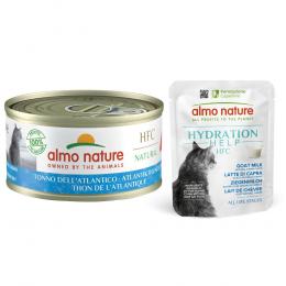 6 x 70 g Almo Nature HFC Natural + 6 x 50 g Hydration Help zum Sonderpreis! - Atlantikthunfisch + Ziegenmilch