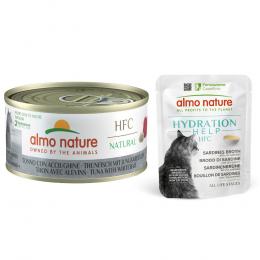 6 x 70 g Almo Nature HFC Natural + 6 x 50 g Hydration Help zum Sonderpreis! - Thunfisch & Jungsardelle + Sardinenbrühe mit Sardinen