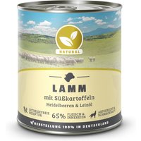 6 x 800 g | Natural | Lamm mit Süßkartoffeln, Heidelbeeren und Leinöl | Nassfutter | Hund