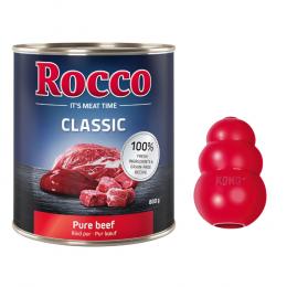 6 x 800 g Rocco Classic + KONG Classic gratis! - Rind pur + Spielzeug L (10 cm)