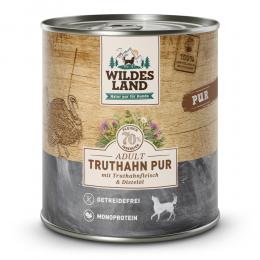 6 x 800 g | Wildes Land | Truthahn mit Distelöl PUR Adult | Nassfutter | Hund