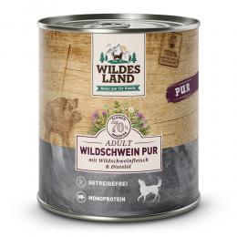 6 x 800 g | Wildes Land | Wildschwein mit Distelöl PUR Adult | Nassfutter | Hund