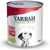 6 x 820 g | Yarrah | Bio-Bröckchen mit Rind, Brennnessel & Tomate | Nassfutter | Hund