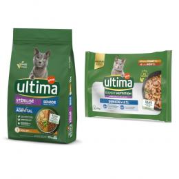 7,5 kg / 10 kg Ultima + passendes Nassfutter gratis! - 10 kg Sterilized Senior Huhn + 4 x 70 g Expert Nutrition Senior Huhn & Rind