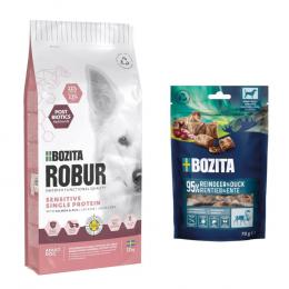7,5 kg / 12 kg Bozita Robur + 2 x 70 g Meaty Bites mit Rentier & Ente gratis! - 12 kg Sensitive Single Protein Lachs & Reis