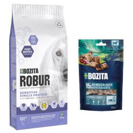 7,5 kg / 12 kg Bozita Robur + 2 x 70 g Meaty Bites mit Rentier & Ente gratis! - 12 kg Sensitive Single Protein Lamm & Reis
