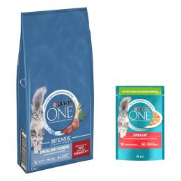7,5 kg Purina ONE Sterilized + 26 x 85 g SterilCat Truthahn & grüne Bohnen Nassfutter gratis! - Rind