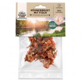 70 g | Wildes Land | Hühnerbrust mit Fisch Fleischsnacks | Snack | Hund,Katze