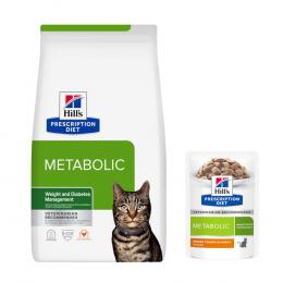 8 kg Hill's Prescription Diet + 8 x 85 g / 12 x 85 g passendes Nassfutter gratis!  - Metabolic Gewichts- & Diabetesmanagement mit Huhn + 12 x 82 g Metabolic Gewichtsmanagement