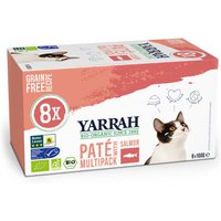 8 x 100 g | Yarrah | Bio Katze Schalen Multipack Pastete getreidefrei Lachs (MSC) | Nassfutter | Katze