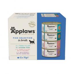 9 + 3 gratis! 12 x 70 g Applaws Adult Dose Mix - Fisch in Brühe (4 Sorten)