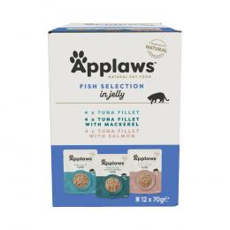 9 + 3 gratis! 12 x 70 g Applaws Pouch - Fisch Selection in Jelly