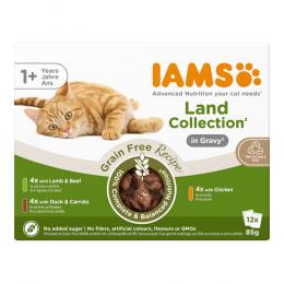 9 + 3 gratis! 12 x 85 g IAMS Advanced Nutrition Grain Free - Land Collection in Sauce