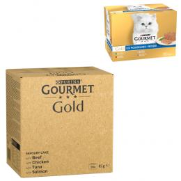 96 x 85 g Jumbopack Gourmet Gold + 24 x 85 g Feine Pastete-Mix gratis! - Raffiniertes Ragout: Rind, Huhn, Thunfisch, Lachs
