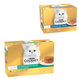 96 x 85 g Jumbopack Gourmet Gold + 24 x 85 g Mousse-Mix gratis! - Raffiniertes Ragout: Rind, Huhn, Lamm, Truthahn mit Gemüse