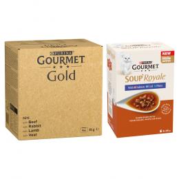 96 x 85 g Jumbopack Gourmet Gold + 48 x 45 g Soup Royale Fischauswahl gratis! - Feine Pastete: Rind, Kaninchen, Lamm, Kalbfleisch
