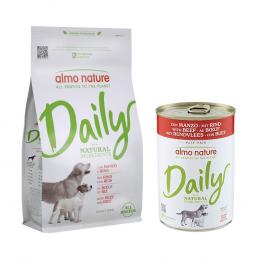 Almo Nature Daily Trockenfutter + 6 x 400 g Ausgewähltes Nassfutter zum Sonderpreis! - 1,2 kg All Breeds Rind & Reis + 6 x 400 g Rind