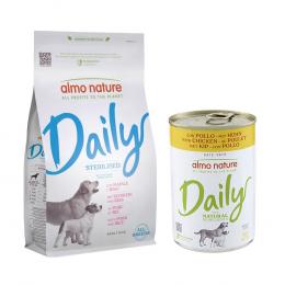 Almo Nature Daily Trockenfutter + 6 x 400 g Ausgewähltes Nassfutter zum Sonderpreis! - 1,2 kg Sterilised all Breeds Schwein & Reis + 6 x 400 g Huhn