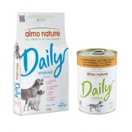 Almo Nature Daily Trockenfutter + 6 x 400 g Ausgewähltes Nassfutter zum Sonderpreis! - 12 kg Sterilised all Breeds Schwein & Reis + 6 x 400 g Truthahn