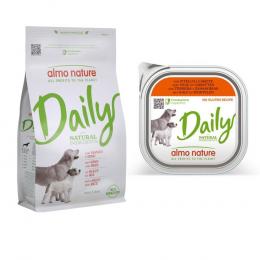 Almo Nature Daily Trockenfutter + 9 x 300 g Ausgewähltes Nassfutter zum Sonderpreis! - 1,2 kg All Breeds Rind & Reis + 9 x 300 g Kalb und Karotten