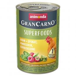 Animonda GranCarno Adult Superfoods 6 x 400 g - Huhn + Spinat, Himbeeren, Kürbiskerne