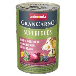 Animonda GranCarno Adult Superfoods 6 x 400 g - Rind + Rote Bete, Brombeeren, Löwenzahn