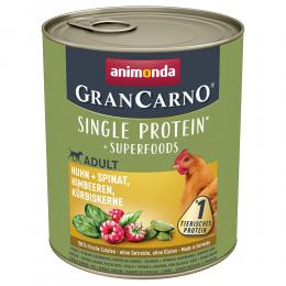 Animonda GranCarno Adult Superfoods 6 x 800 g - Huhn + Spinat, Himbeeren, Kürbiskerne