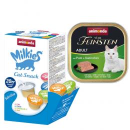 animonda Kombi-Paket: 12 x 100 g Vom Feinsten + 20 x 15 g Milkies Selection - Adult Pute & Kaninchen + Milkies Snack (4 Sorten)