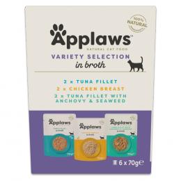 Applaws Pouch mit Brühe 6 x 70 g - Mixpaket Thunfisch & Hühnchen (3 Sorten)