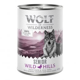 Bis zu 15% Rabatt: Wolf of Wilderness 6 x 400 g  - SENIOR Wild Hills - Ente & Kalb