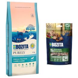 Bozita Dog Purely Grain Free + 2 x 70 g Meaty Bites mit Elch & Ente gratis! - 11 kg Adult Lamm