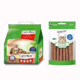 Cat's Best Original Katzenstreu + 30 g Dokas Sticks mit Lachsfilet gratis! - 10 l (ca. 4,3 kg)