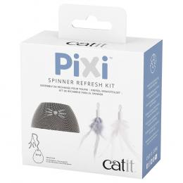 Catit Pixi Interaktives Katzenspielzeug Spinner - Zubehör: Ersatzteilset (1 silberfarbener Stoffbezug, 2 Federn)